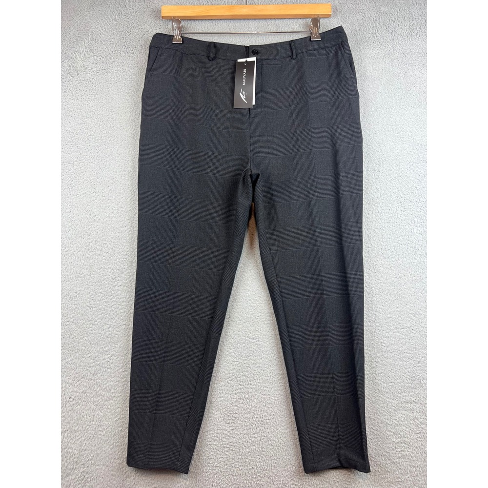 New Mauvais Dark Charcoal Check Trouser Frosted Chain Grey Plaid Pants 36